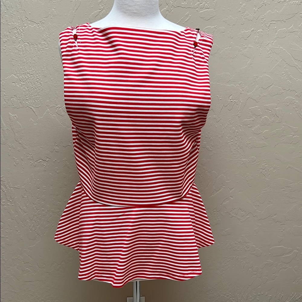 Postmark Anthropologie Red and White Striped Peplum Top Size XL